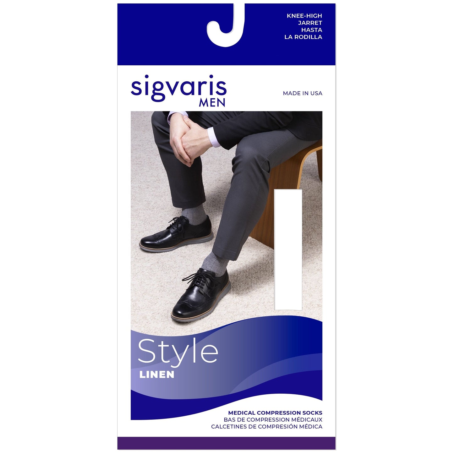 Sigvaris Linen Men's Knee High 20-30 mmHg, Box