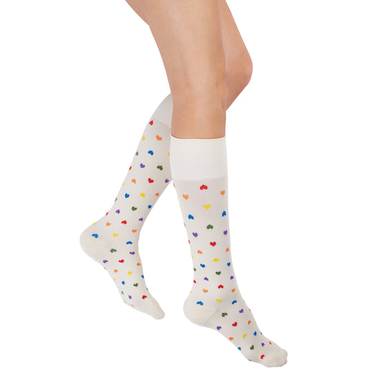 Rejuva® Heart Knee High 15-20 mmHg, Rainbow Hearts/Cream
