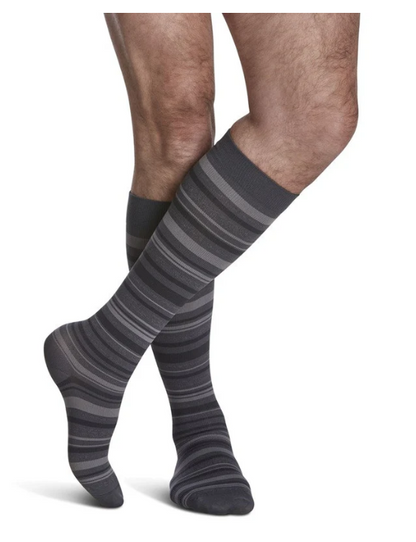Sigvaris Microfiber Shades Men's Knee High, Dark Navy Stripe