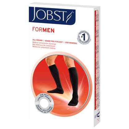 JOBST Formen packaging with a person wearing black compression socks on a white background