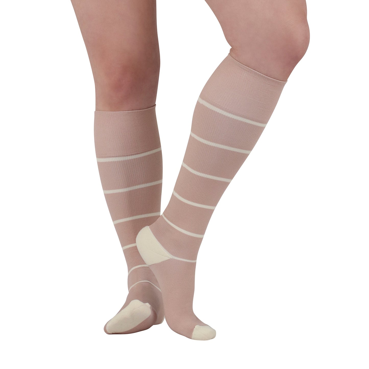 Rejuva® Broad Stripe Knee High, 15-20 mmHg, Dusty Rose