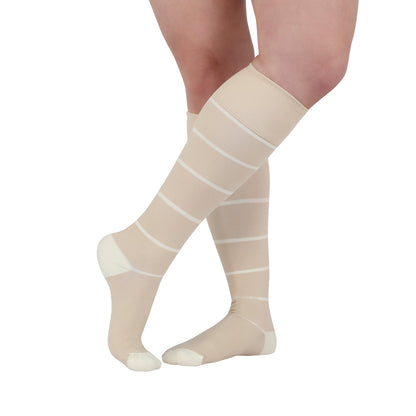 Rejuva® Broad Stripe Knee High, 15-20 mmHg, Soft Sand