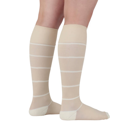 Rejuva® Broad Stripe Knee High, 15-20 mmHg, Soft Sand