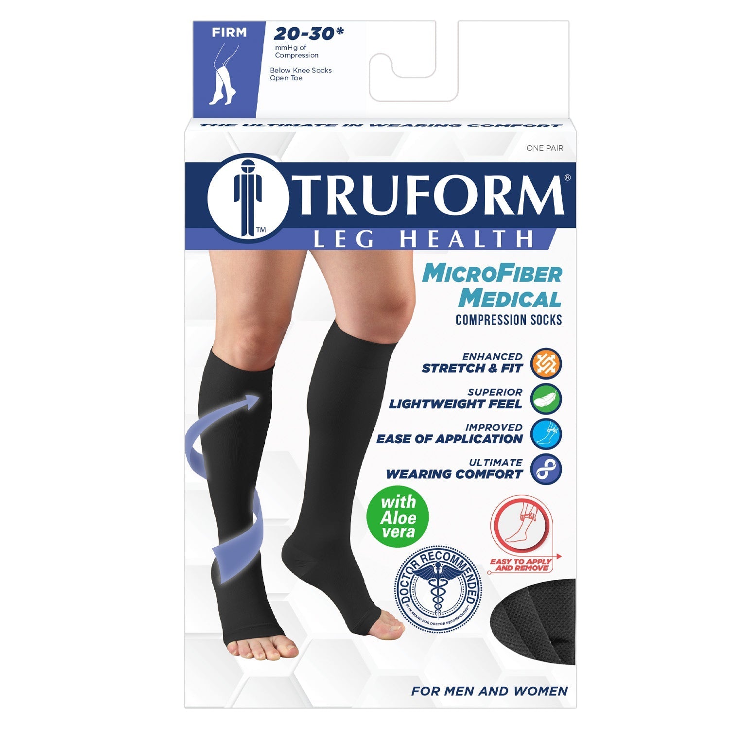 TRUFORM® MicroFiber Medical Knee High 20-30 mmHg w/ Aloe Vera, Open Toe, Box