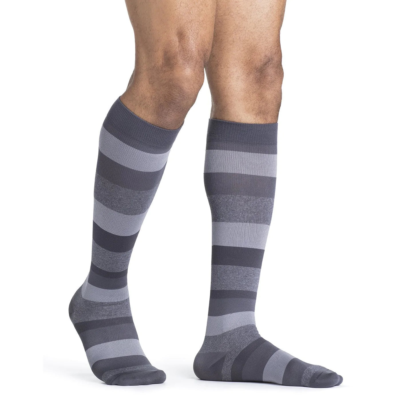 Sigvaris Microfiber Patterns Men's 20-30 mmHg Knee High, Graphite Stripe