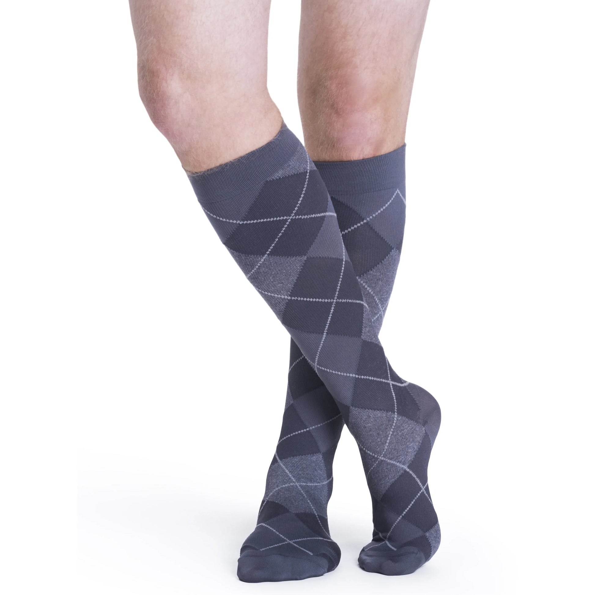 Sigvaris Microfiber Shades Men's 15-20 mmHg Knee High, Graphite Argyle