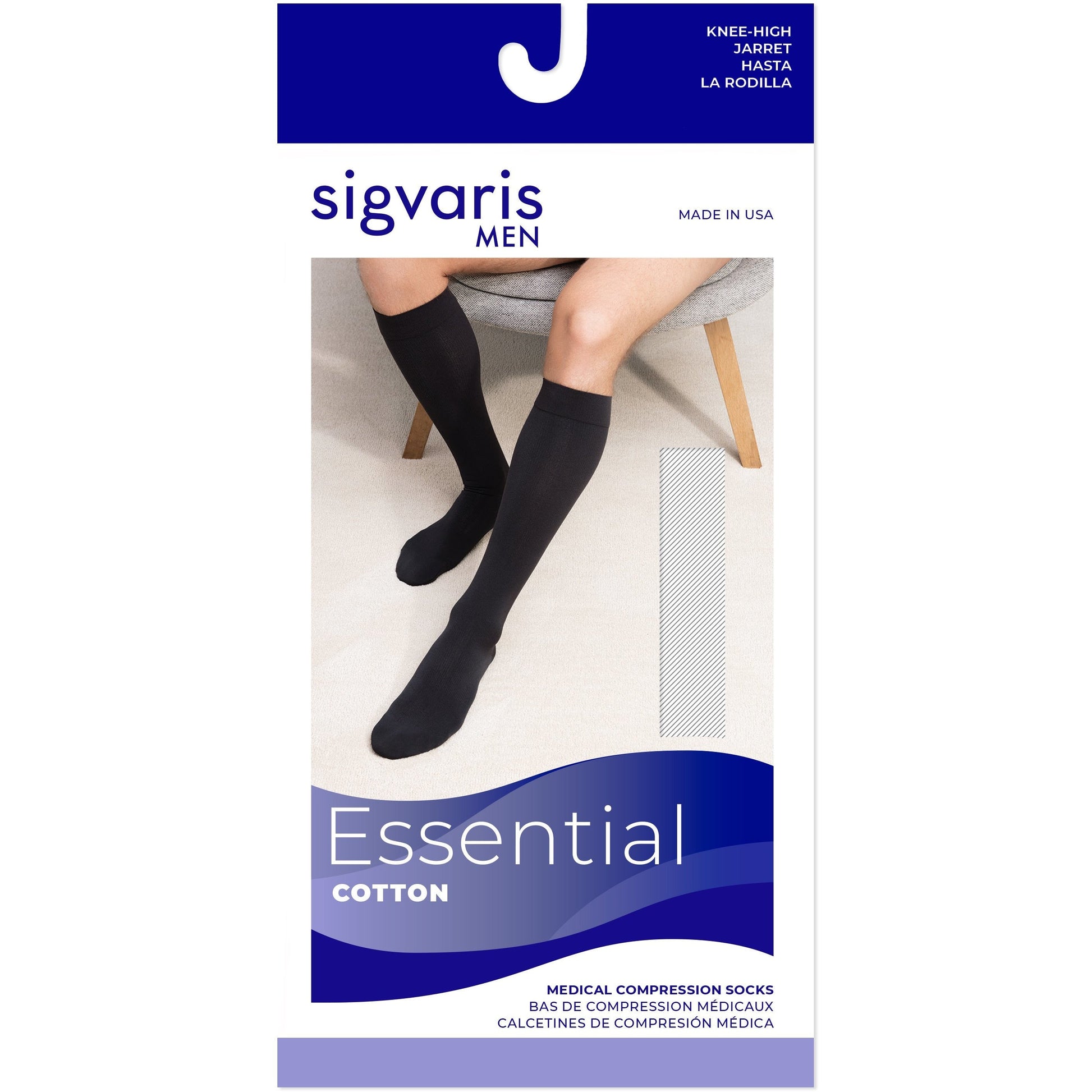 Sigvaris Cotton Men's 20-30 mmHg Knee w/ Silicone Band Grip Top