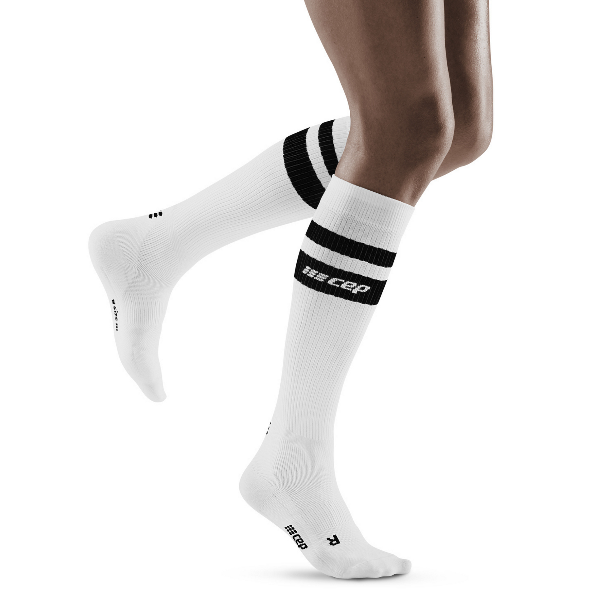 80's Tall Compression Socks, Women, White/Black Stripe