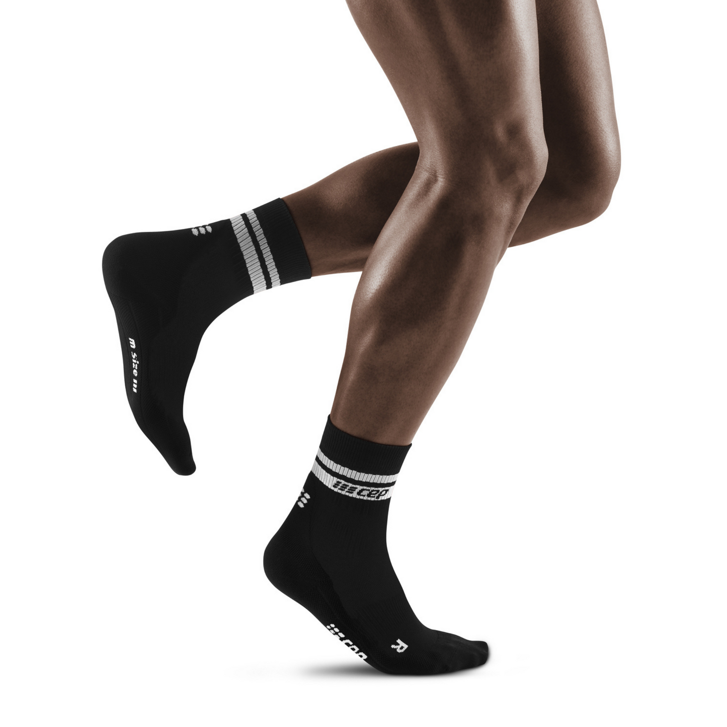 80's Mid Cut Compression Socks, Men, Black/White Stripe