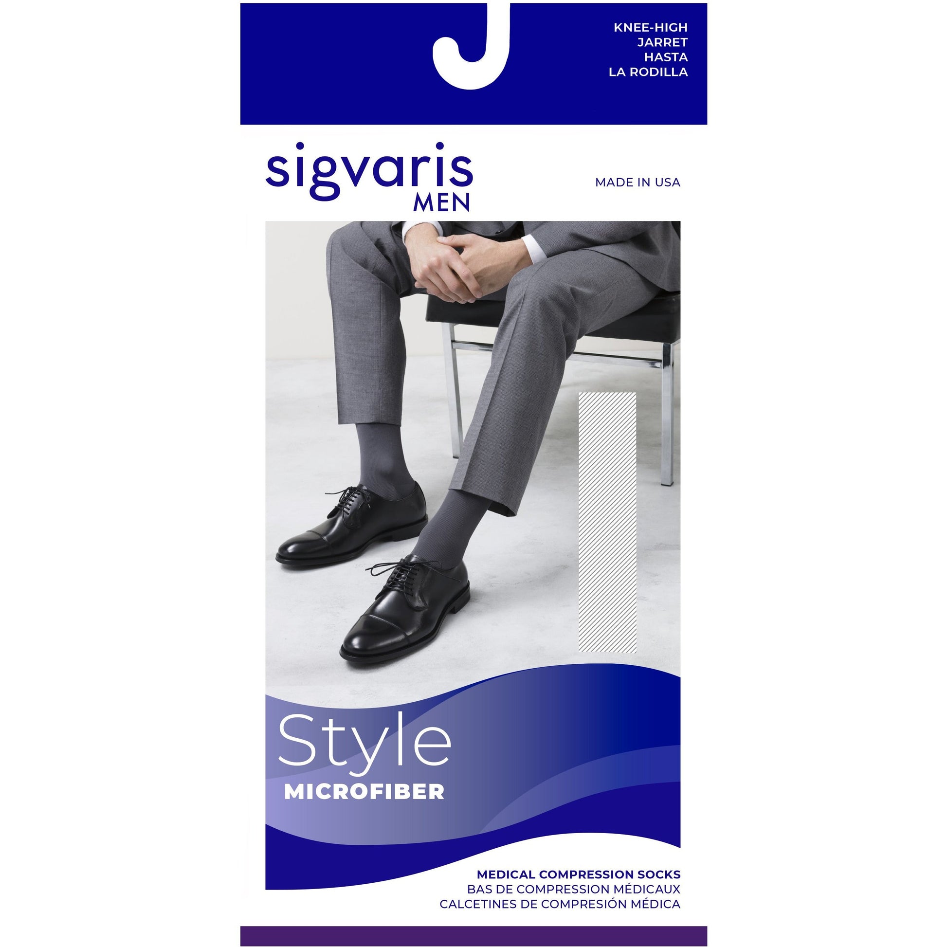 Sigvaris Microfiber Men's 20-30 mmHg Knee High w/ Silicone Beaded Grip-Top