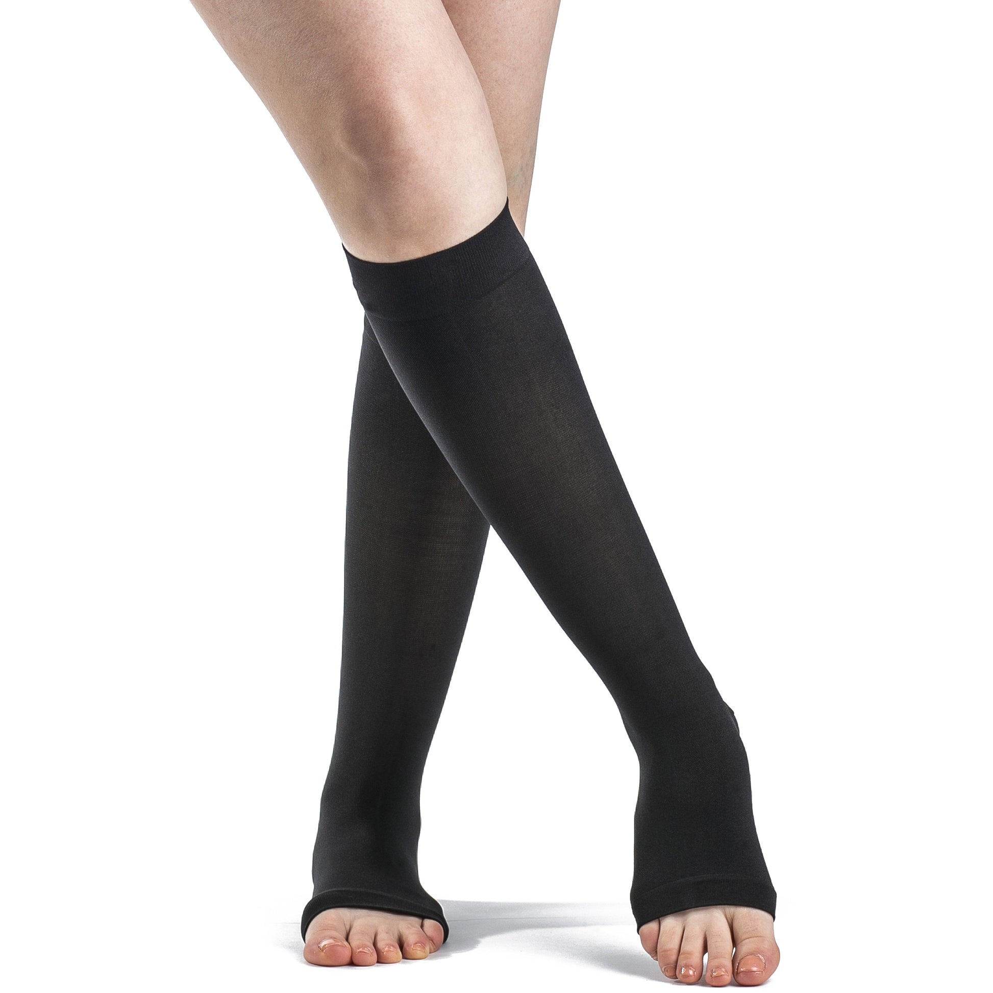 Sigvaris Soft Opaque Women's 20-30 mmHg OPEN TOE Knee High, Black
