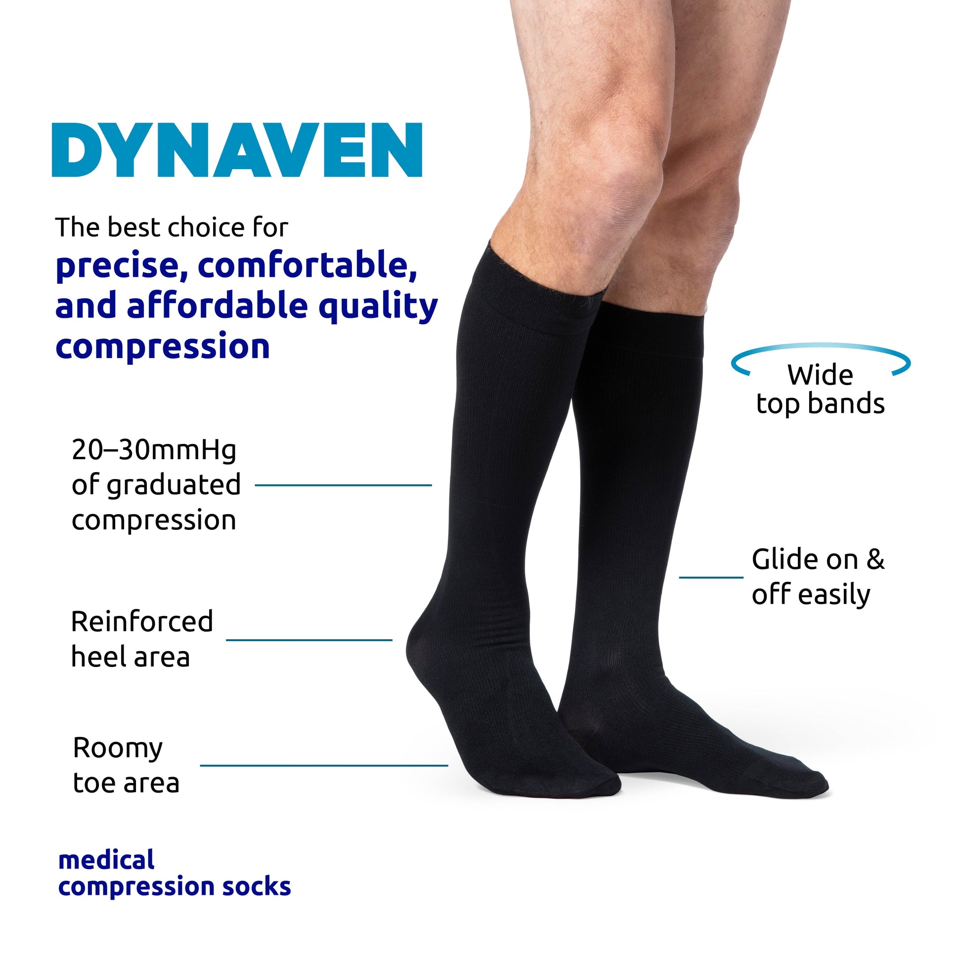 Dynaven Men's 20-30 mmHg Knee High, Features