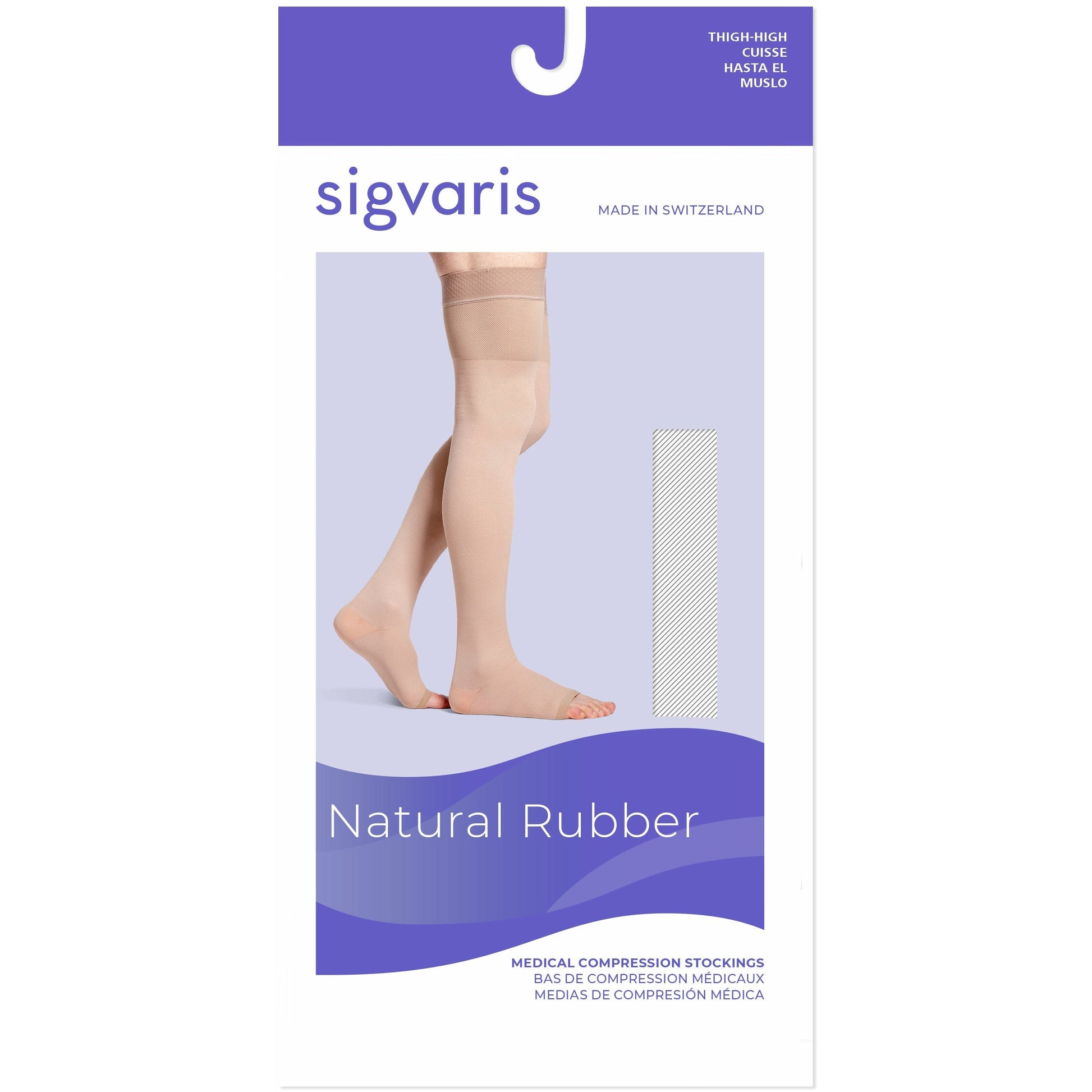 Sigvaris Natural Rubber 30-40 mmHg OPEN TOE Thigh High w/ Silicone Beaded Grip-Top, Box
