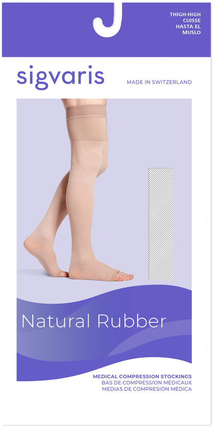 Sigvaris Natural Rubber Thigh High 30-40 mmHg, Open Toe w/ Waist Attachment, Box