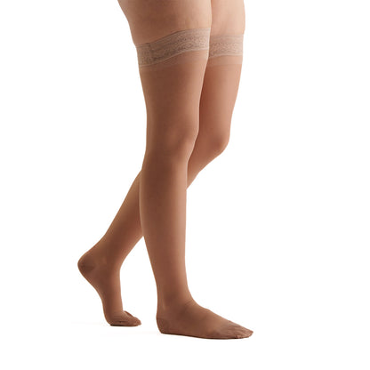 EvoNation Everyday Sheer 15-20 mmHg Thigh High w/ Lace Top Band, Nude