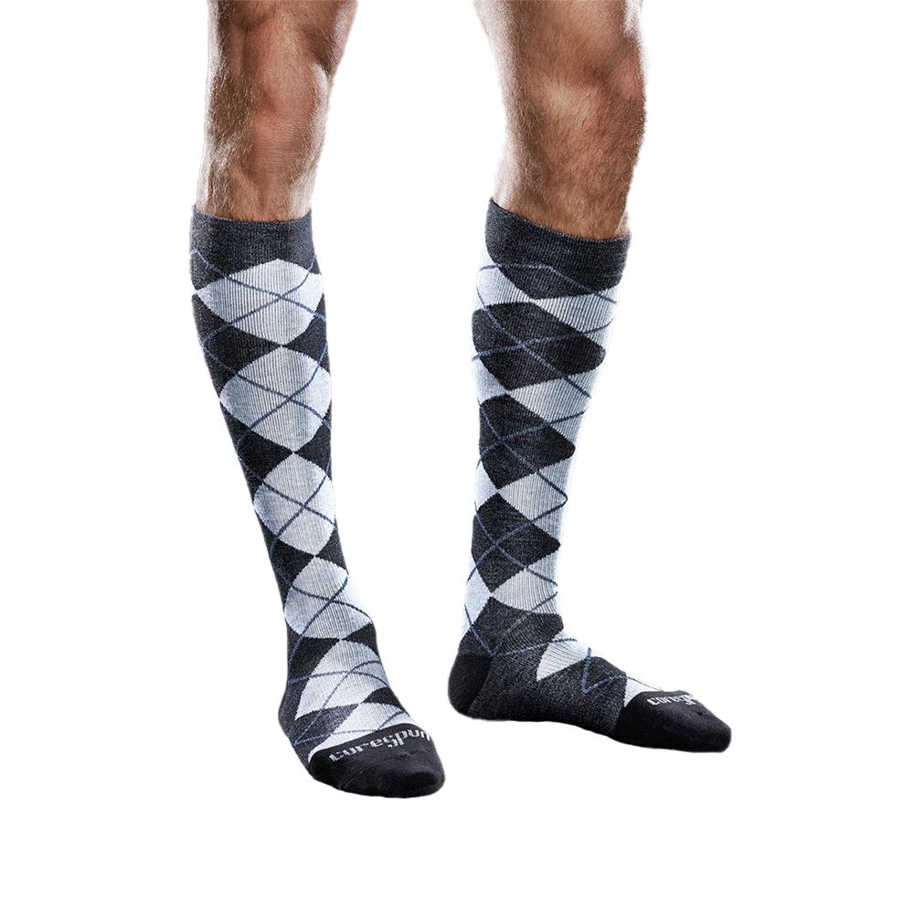 Core-Spun Patterned 15-20 mmHg Knee High Compression Socks, Slate Argyle