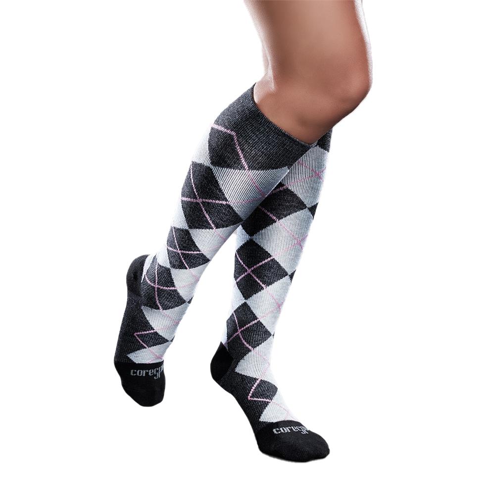 Core-Spun Patterned 15-20 mmHg Knee High Compression Socks, Pink Argyle