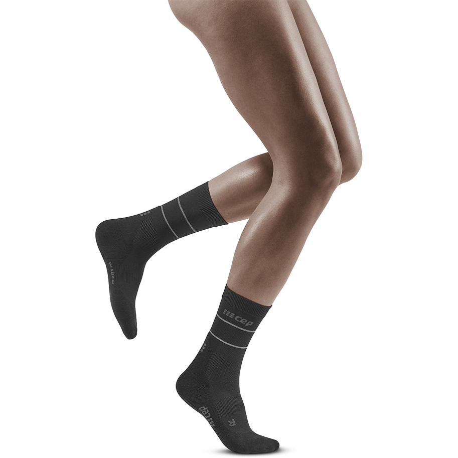Reflective Mid Cut Compression Socks, Women, Black/Silver
