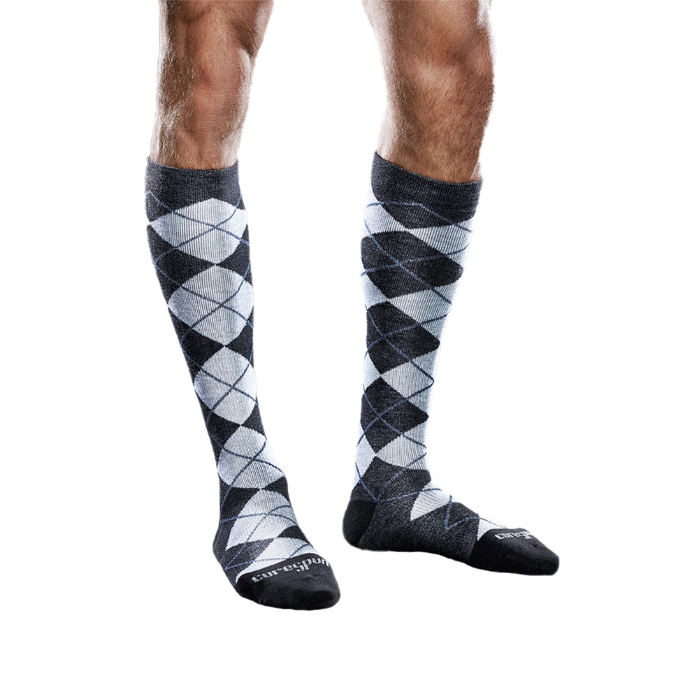 Core-Spun Patterned 20-30 mmHg Knee High Compression Socks, Slate Argyle