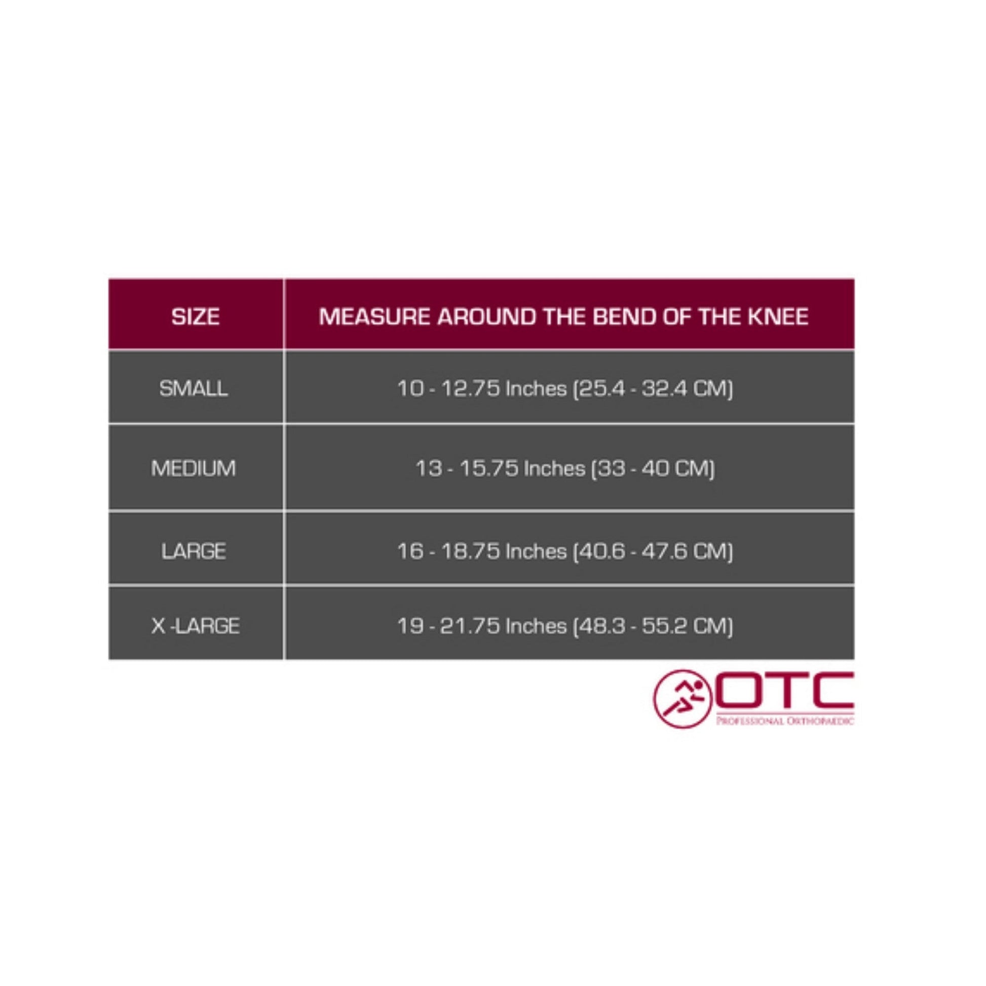 OTC Neoprene Knee Sleeve - Hor-shu, Spiral Stays, Size Chart