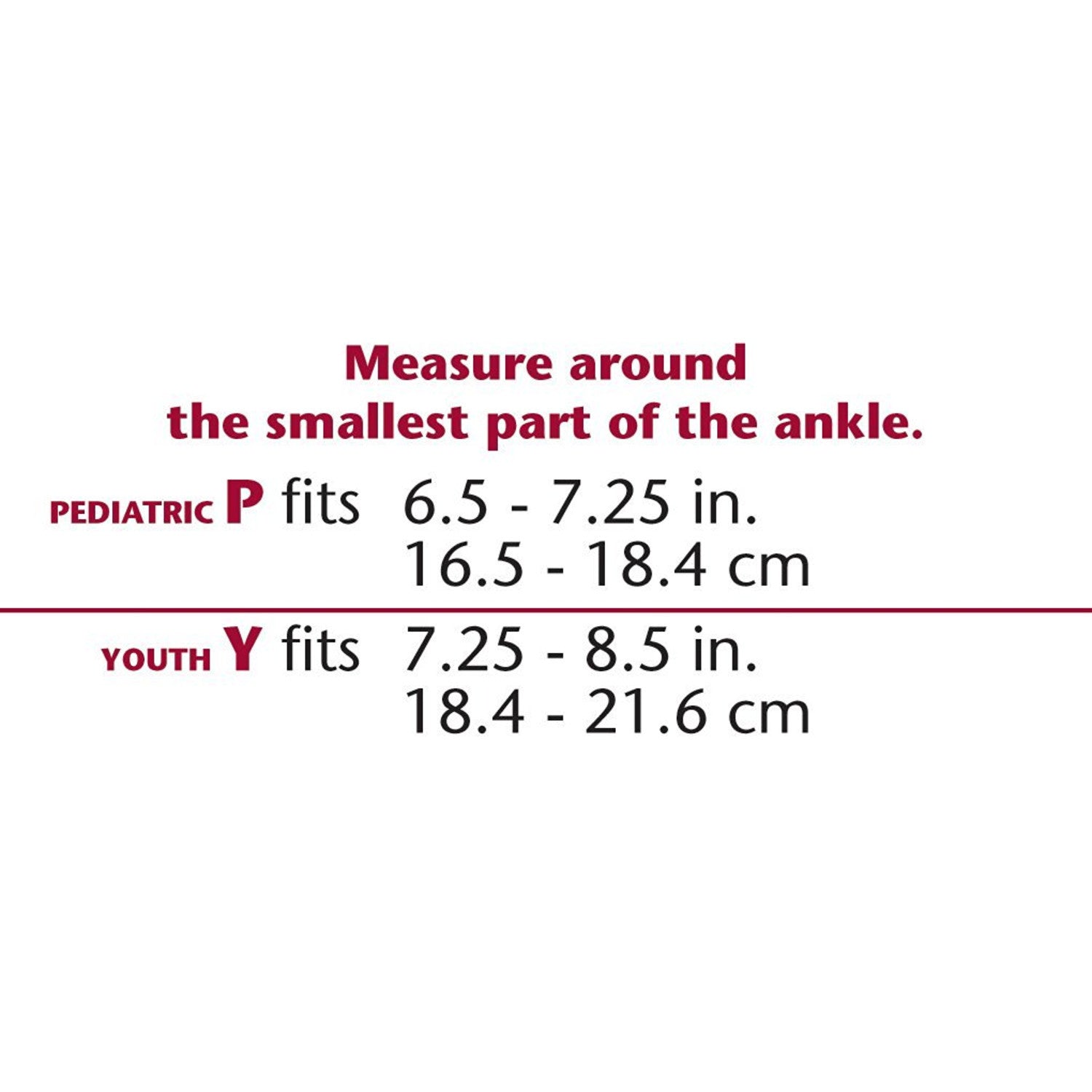 OTC Kidsline Slip-on Ankle Support, Size Chart