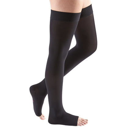 Mediven Comfort 20-30 mmHg OPEN TOE Thigh High w/ Beaded Silicone Top Band, Ebony