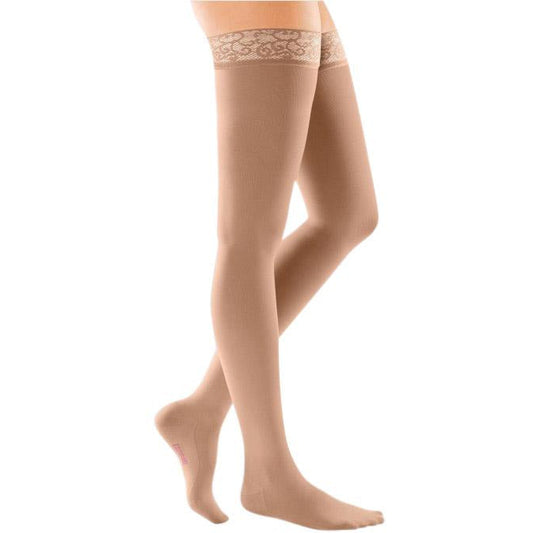 Mediven Comfort 30-40 mmHg Thigh High w/ Lace Silicone Top Band, Natural
