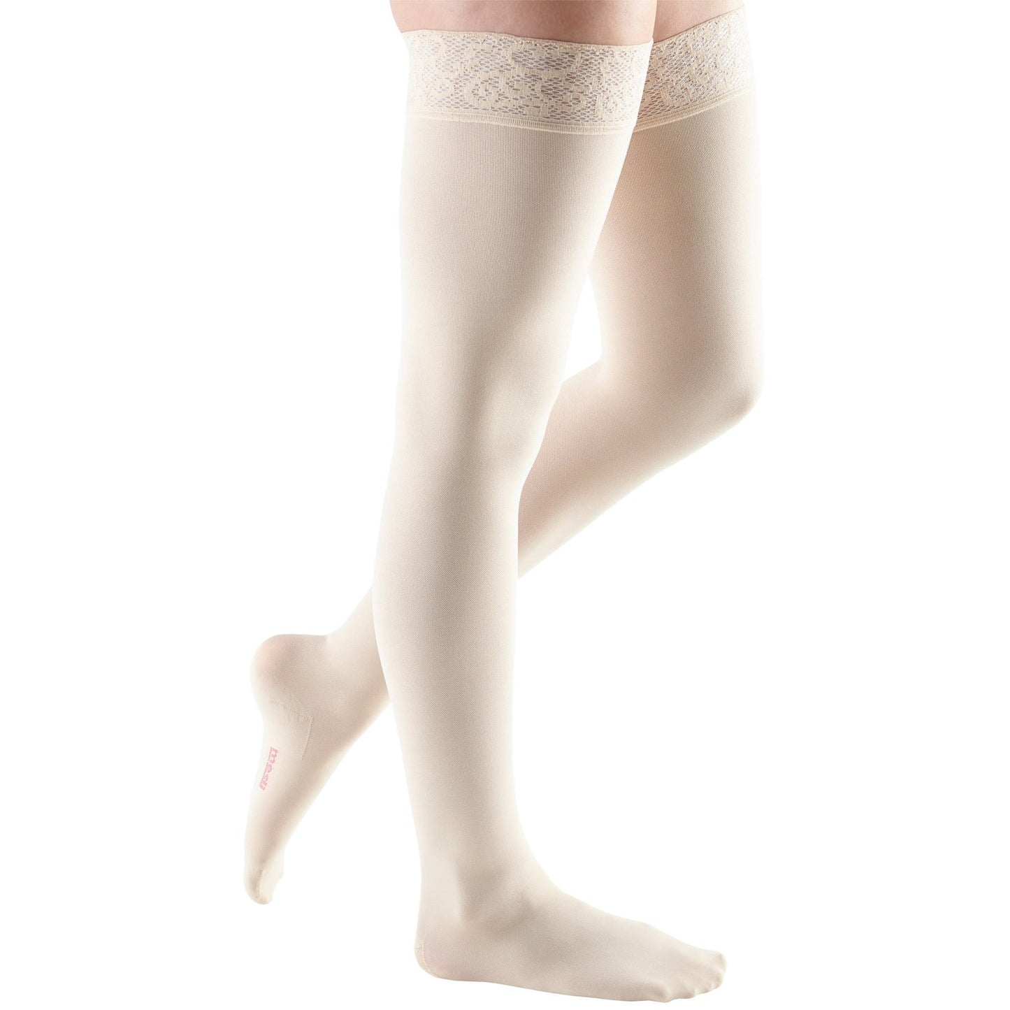 Mediven Comfort 30-40 mmHg Thigh High w/ Lace Silicone Top Band, Wheat