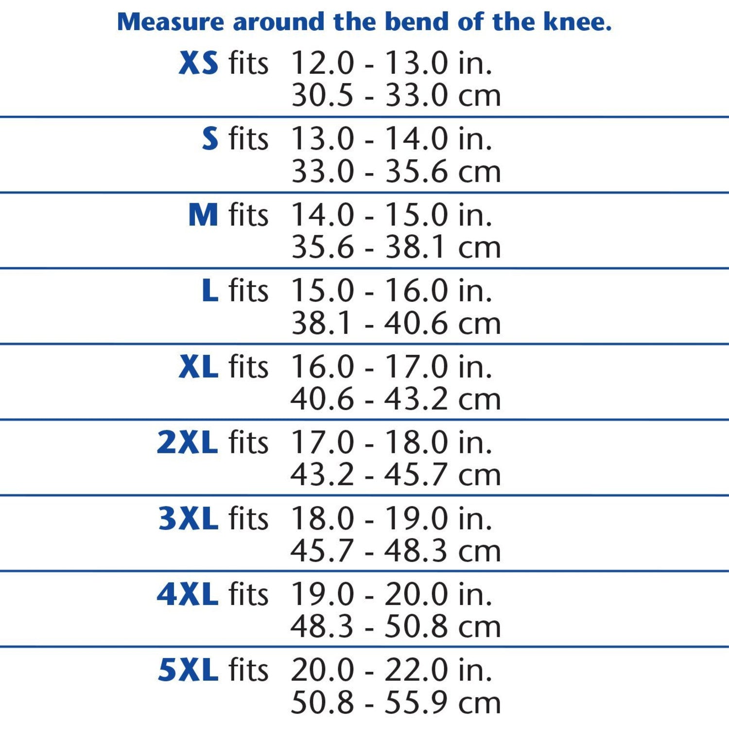 OTC Neoprene Knee Stabilizer Wrap - Spiral Stays, Size Chart