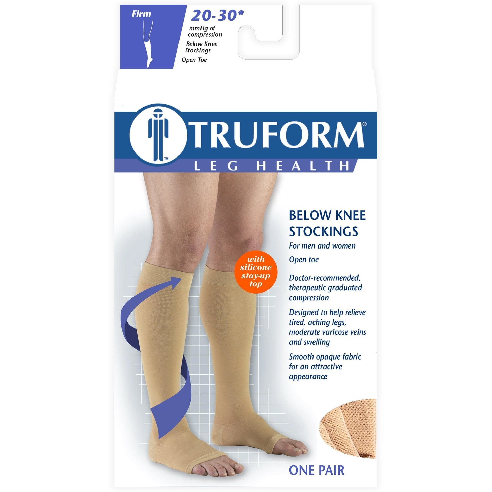 TRUFORM® Knee High 20-30 mmHg w/Silicone Dot, Open Toe
