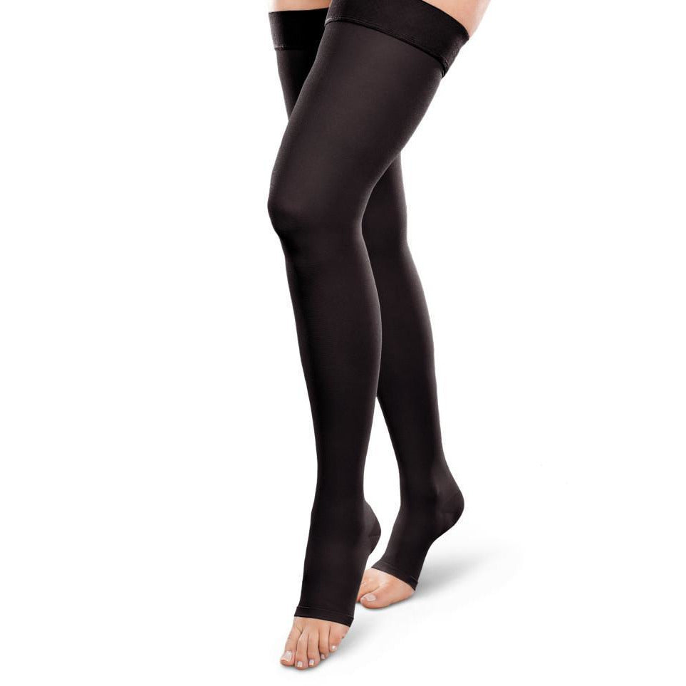 Therafirm Ease Opaque 15-20 mmHg OPEN TOE Thigh High, Black
