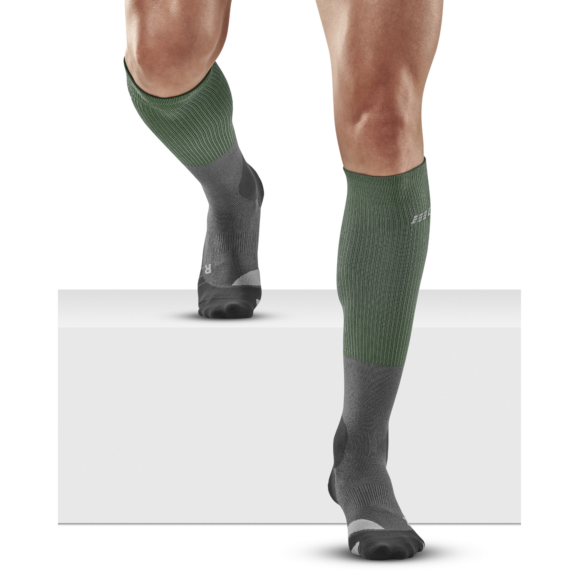Hiking Merino Tall Compression Socks, Men, Green/Grey