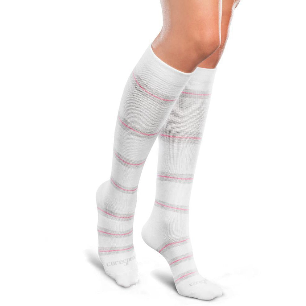 Core-Spun Patterned 15-20 mmHg Knee High Compression Socks, Thin Line