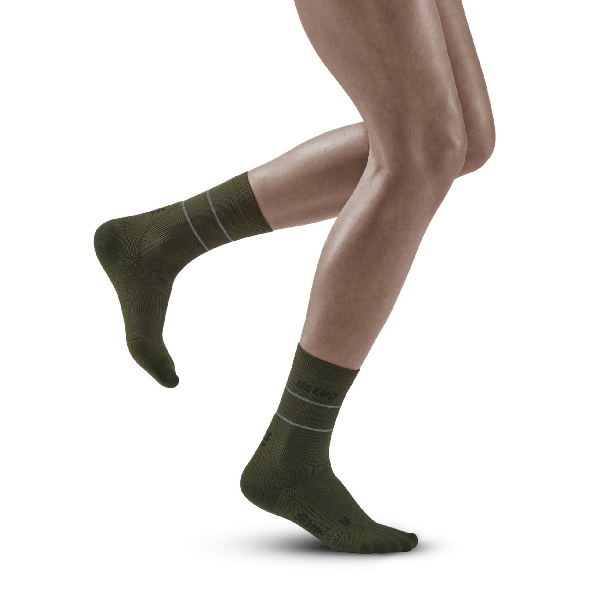 Reflective Mid Cut Compression Socks, Women, Dark Green/Silver