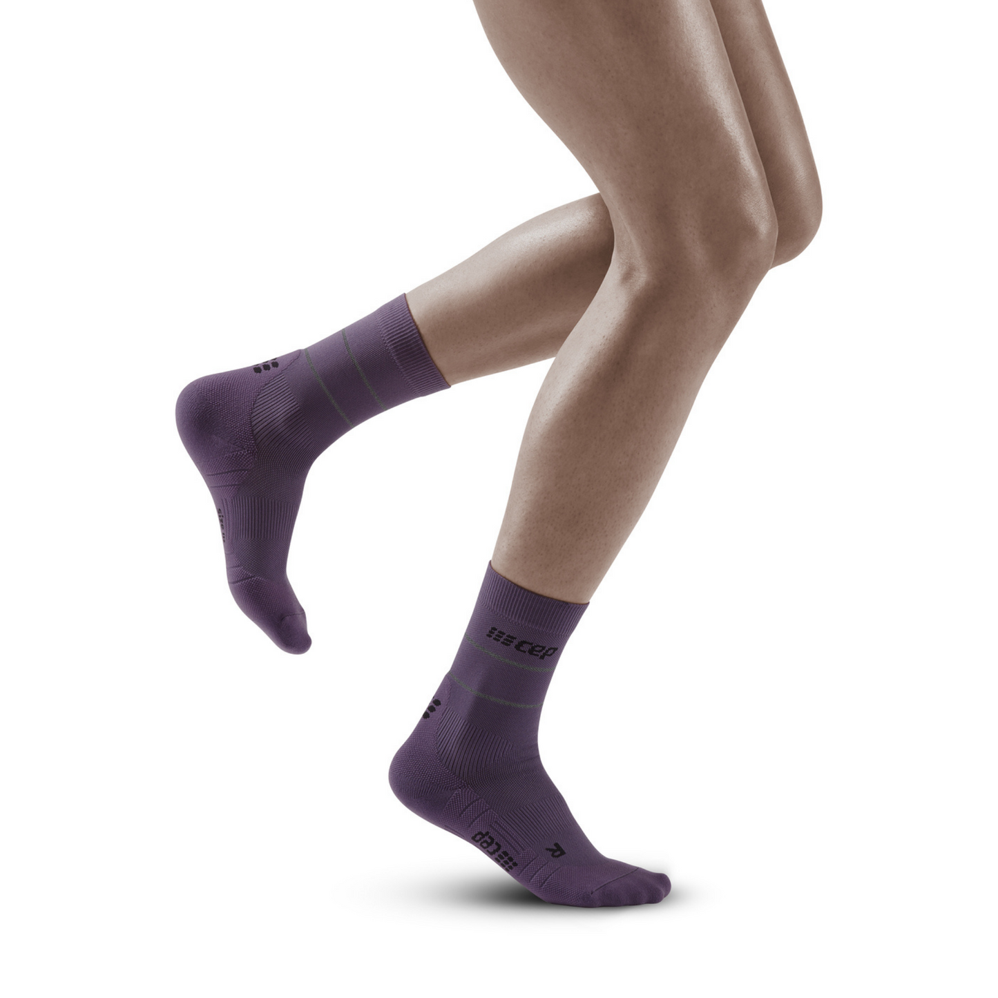 Reflective Mid Cut Compression Socks, Women, Purple/Silver
