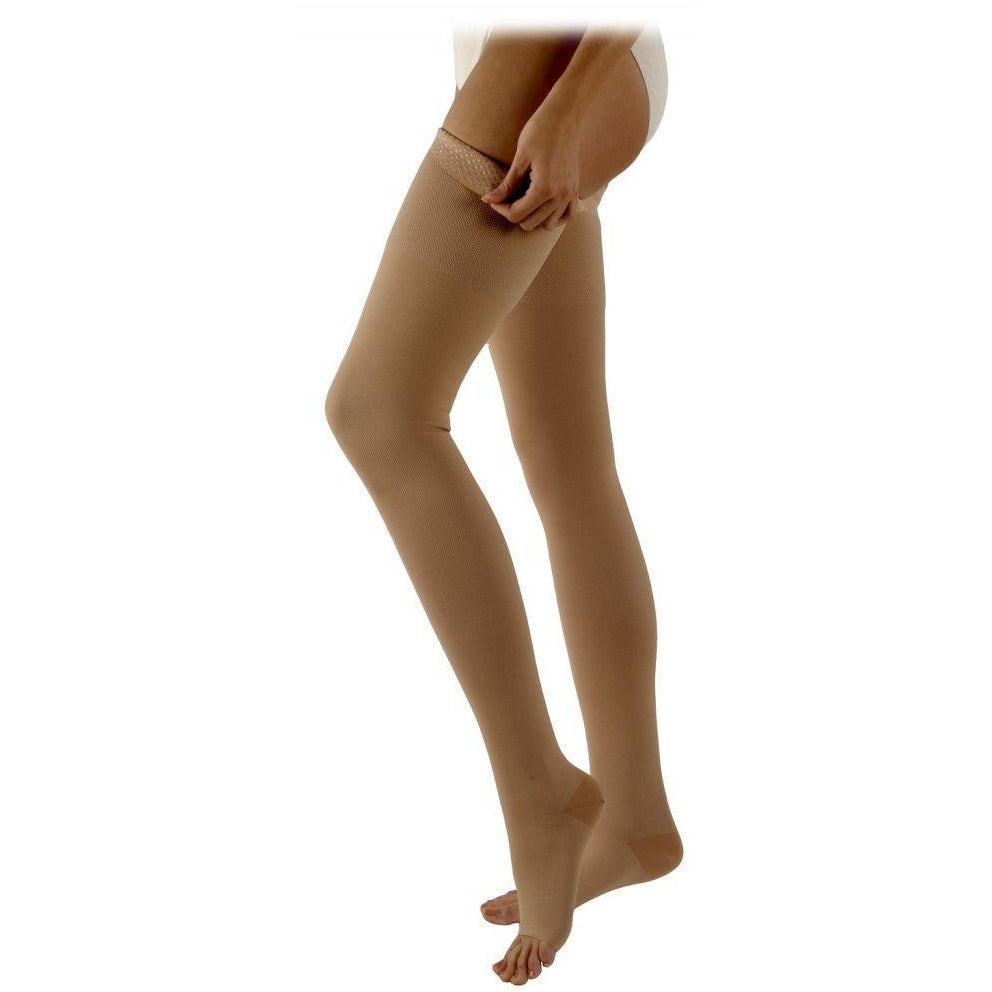 Sigvaris Natural Rubber 30-40 mmHg OPEN TOE Thigh High w/ Silicone Beaded Grip-Top