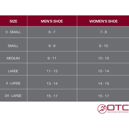 OTC High Performance Ankle Brace, Size Chart