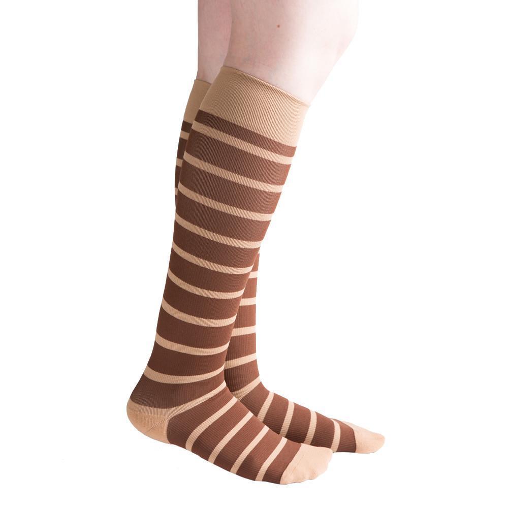VenaCouture Women's Bold Candy Striped 15-20 mmHg Compression Sock, Chestnut