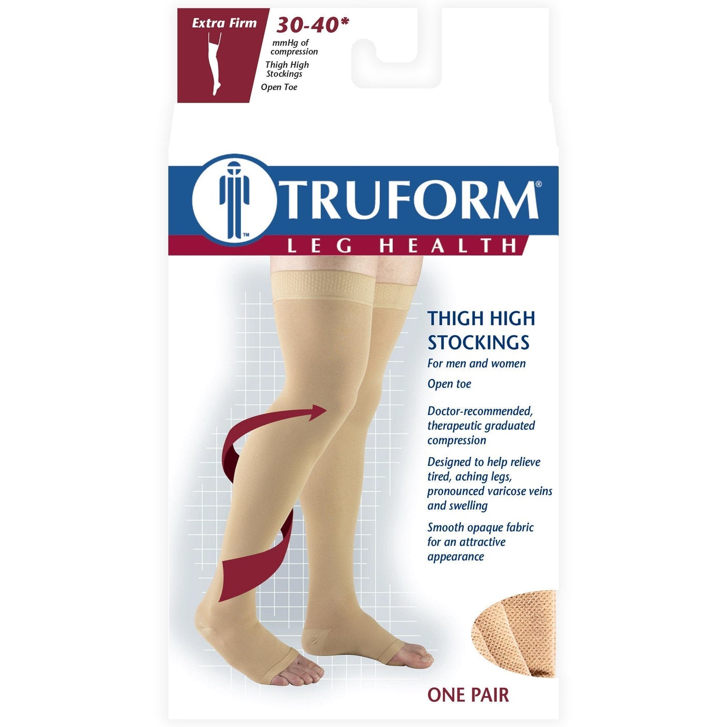 Truform 30-40 mmHg OPEN-TOE Thigh High w/ Silicone Dot