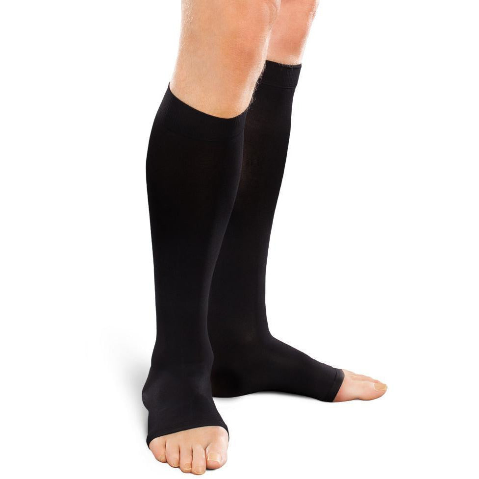 Therafirm Ease Opaque 15-20 mmHg OPEN TOE Knee High, Black