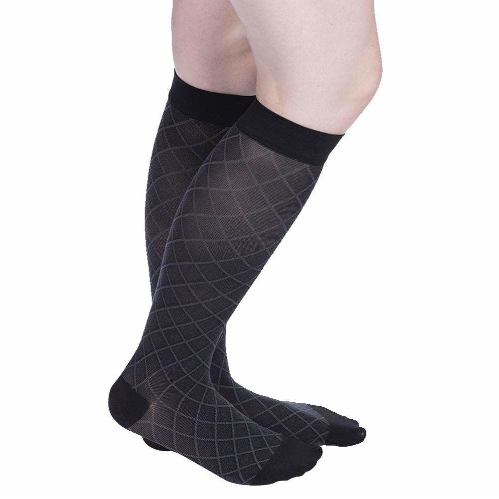 VenaCouture Women's Sheer Designs Diamond Compression Socks, Black/Charcoal